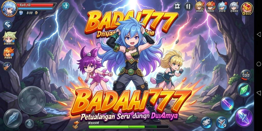 Screenshot BADAI777 menampilkan karakter anime dalam aksi seru.