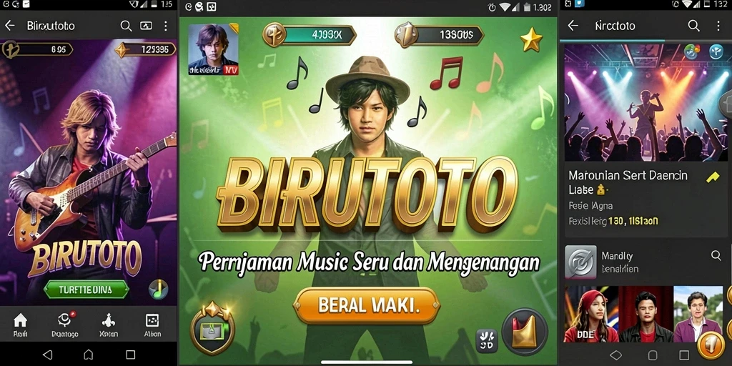 Tampilan gameplay BIRUTOTO dengan berbagai pilihan lagu.