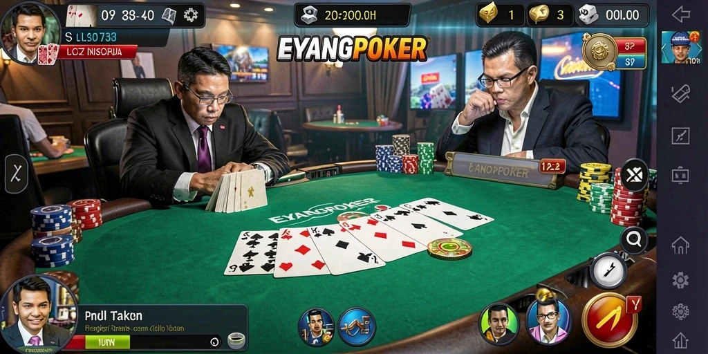 Tampilan gameplay strategis yang mendebarkan di EYANGPOKER.