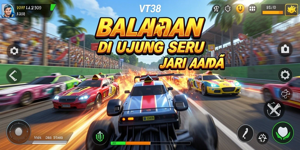 Gameplay VT38 menunjukkan aksi balap yang intens dan seru.
